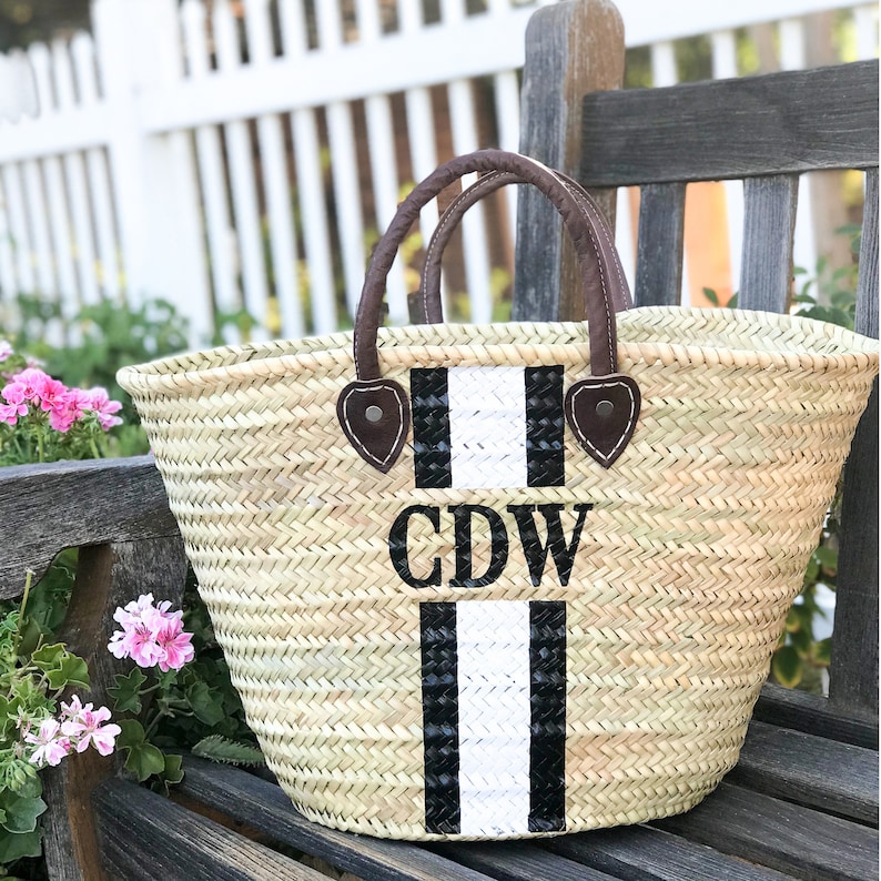 MONOGRAM Straw Beach Bag Personalized Woven Tote Custom French Etsy