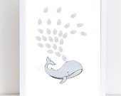 instant download Baby Whale Baby Shower print, thumb print baby shower art, whale finger print art, baby boy baby, guest book alternative