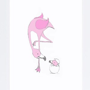 Mummy&Baby Flamingo- Nursery Art - Childs Illustration - Pink flamingo drawing -kids room decor - instant download