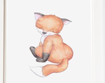 Fox nursery art, fox illustration, drawing, art print, children's wall art, for baby, digital download , baby shower gift, woodland nursery