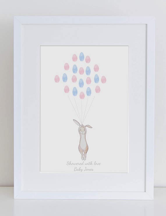 Bunny Rabbit Personalised Baby Shower Fingerprint Keepsake With Inkpad Bunny Rabbit Personalised Baby Shower Fingerprint Keepsake With Inkpad