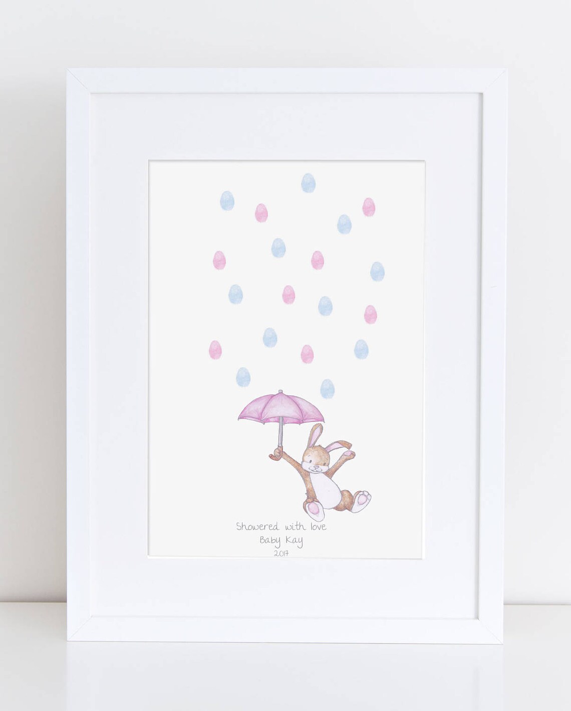 Baby Shower Keepsake Art Rabbit and Umbrella Thumb/finger Etsy UK
