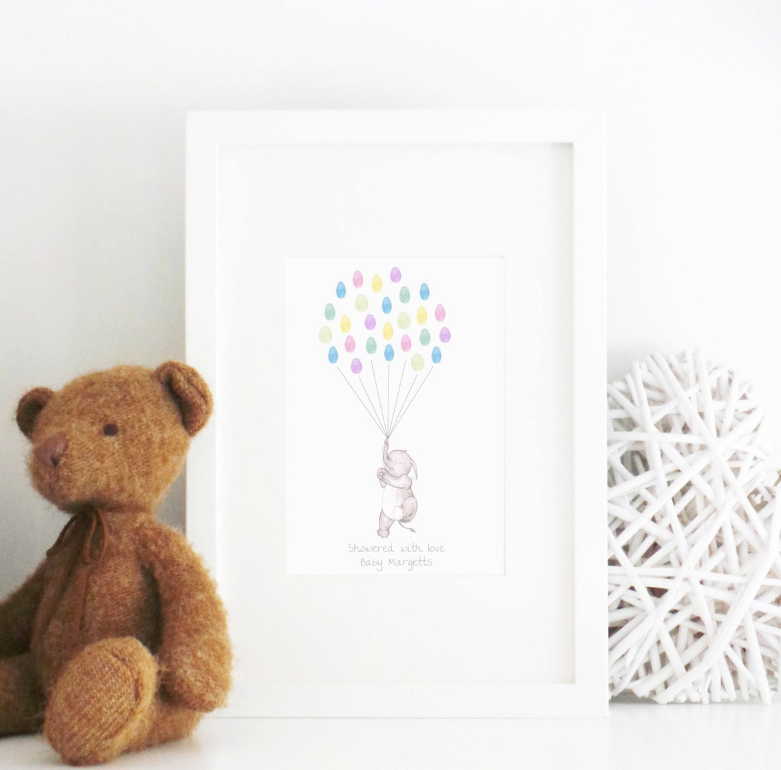 Baby Shower Guest Book Keepsake Art Elephant Holding Thumb Etsy UK