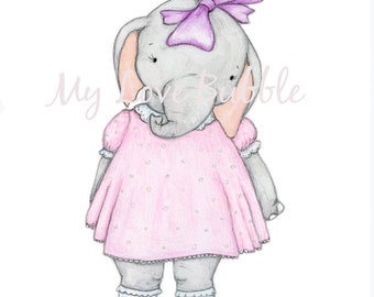 INSTANT DOWNLOAD Elephant nursery art print . Baby Girl Art . New Baby Gift . illustration . Nursery decor  Elephant drawing. My love bubble