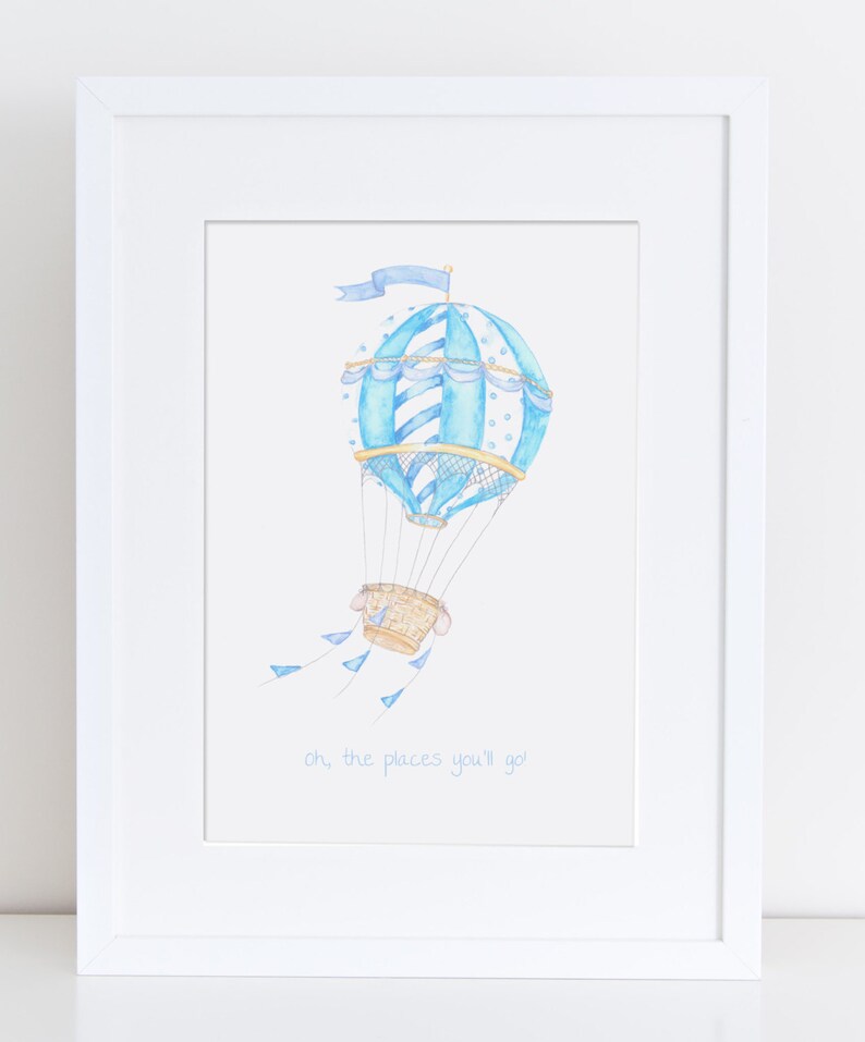 Floating Hot Air Balloon Nursery Illustration Baby Art Etsy UK