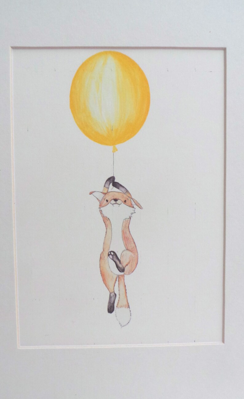 Floating Fox nursery art print drawingillustration kids Etsy