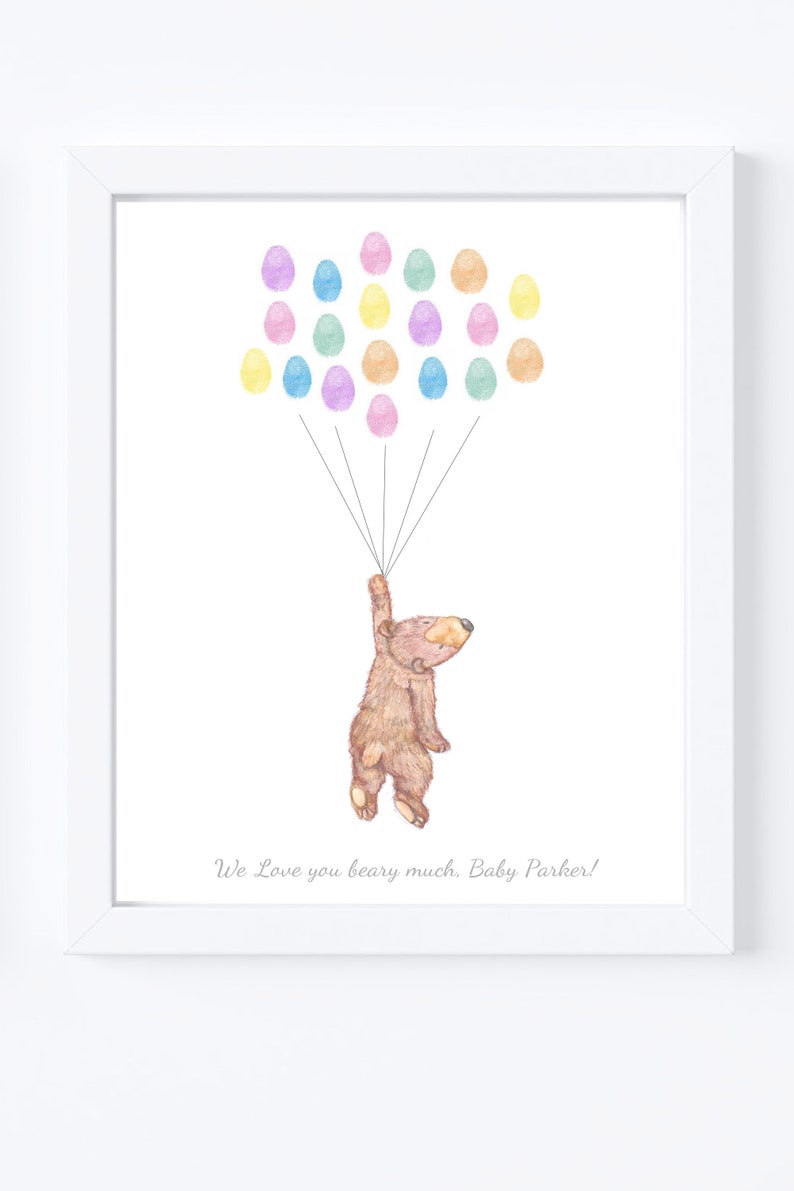 Baby Shower Guest Book Keepsake Art Bear Holding Thumb Print Etsy