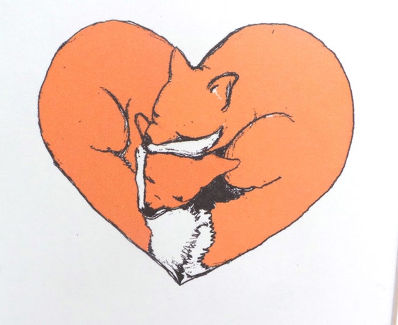Miłość Serca Fox Ilustracja Wystrój Domu Rysunek Fox Sztuki Wydruku Miłości Serce Sztuka Prezent Valentine Fox Dom Sztuki Ocieplenia Prezent