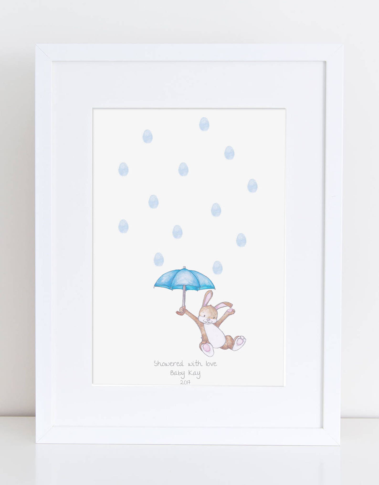 Baby Shower Keepsake Art Rabbit and Umbrella Thumb/finger Etsy UK