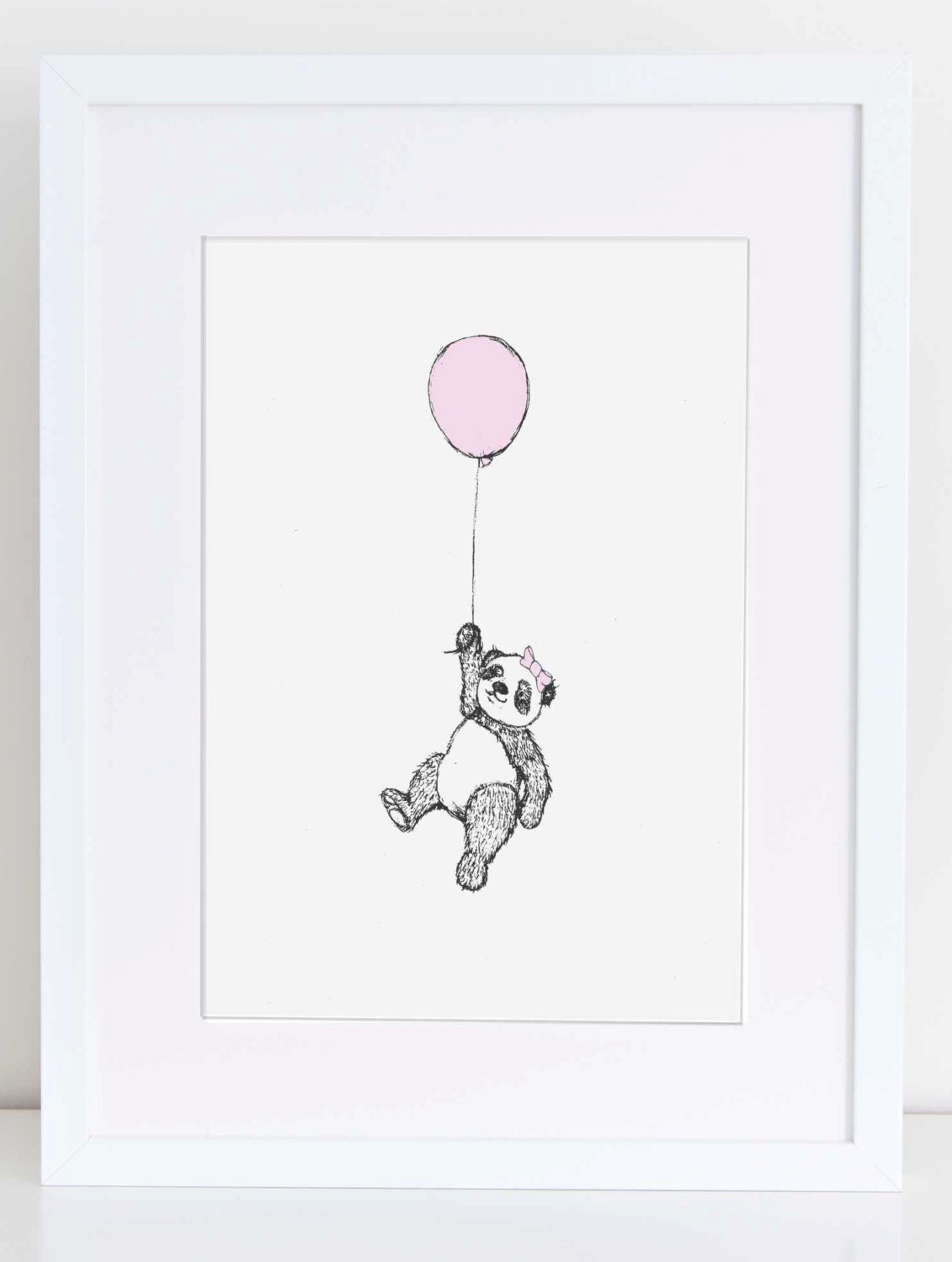 Nursery Art Baby Panda Bear And Balloon Pink Blue Yellow Etsy