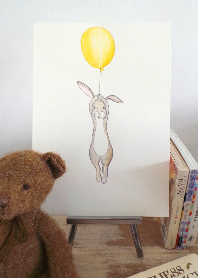Floating Rabbit nursery art print drawingillustration Etsy