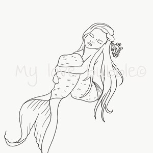 Impression d&#39;art de sirène | Art de la chambre des filles | art mural de pépinière | Dessin au trait | téléchargement instantané | illustrations | impression monochrome | ma bulle d&#39;amour