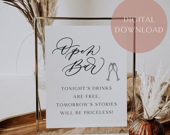 Open Bar Sign | Printable Wedding Sign | Instant Download | Wedding Reception Decor | Modern Wedding Decor