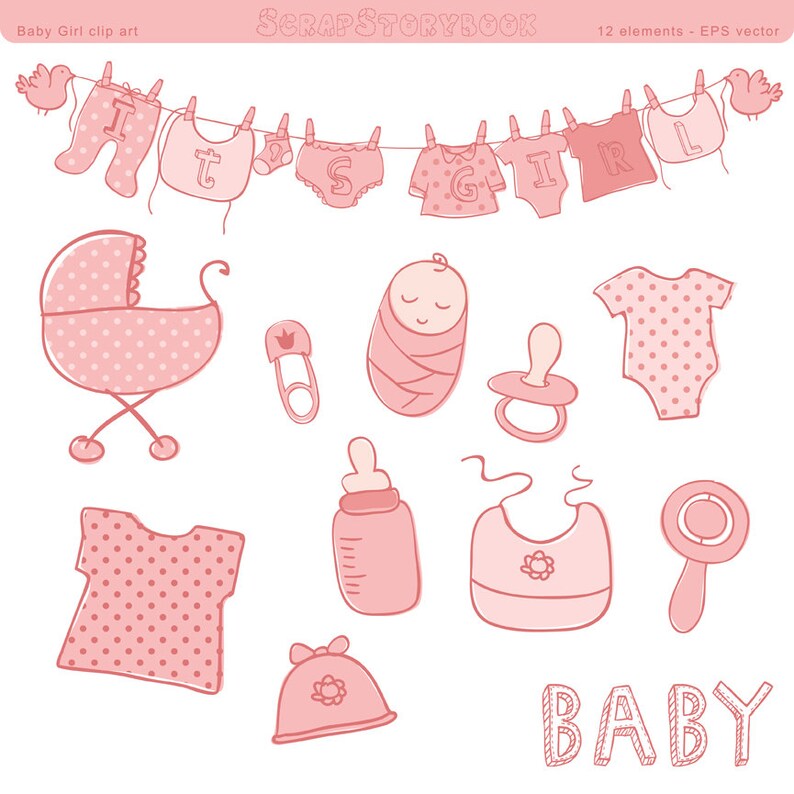 Baby Shower Clip Art Girl Eps Vector File Pastel Pink Image 0