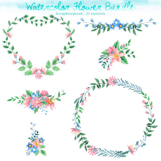 Watercolor Flower Bundle digital printable clipart | Etsy