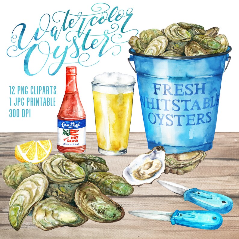 watercolor-roast-oyster-clipart-digital-printable-clipart-etsy