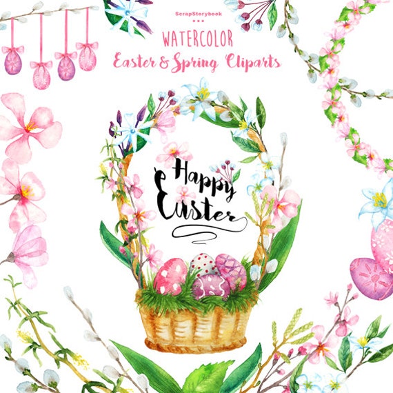 Spring Clipart Easter Eggs Clipart Spring Flowers Easter Bunny Clipart Easter Planner Stickers GunesLili Watercolor Easter Clipart Girl
