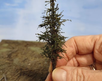 ALPINE Trees, 3 to 4.5 Inches Tall, EIGHT/25/100, Wood, USAmade, N or HO Scale, usa made, layout, gift, forest, model, train, railroad