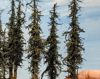 ALPINE Style Model Trees, 5 to 7 Inches Tall, EIGHT/25/100, Wood, USAmade, N,HO,O,Z Scale, layout, gift, forest, model, train, railroad