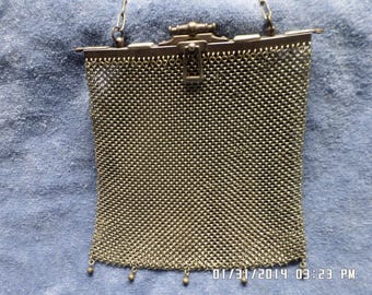 Vintage German Silver Mesh Purse, Double Hinged 1910s Handbag