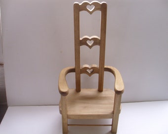Handmade Victorian Style Doll Chair, Solid Wood, Heart Cutouts
