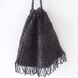 Vintage Purse, Black Glass Beads, Vintage Handbag, Beaded Handbag, Beaded Purse, Iridescent Glass Beads, Flapper Purse