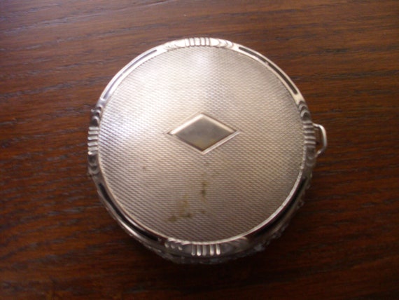 Antique/Vintage Silver Compact with Mesh Pouch. E… - image 1