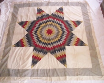 Vintage Lone Star Quilt Top: 1920s Hand-Pieced Cotton Calico
