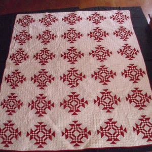 Antique Quilt 1900, Primitive Quilt, Young Man&#39;s Fancy Quilt, Patchwork Quilt, Handmade Quilt, White and Red Quilt, 1900&#39;s Quilt