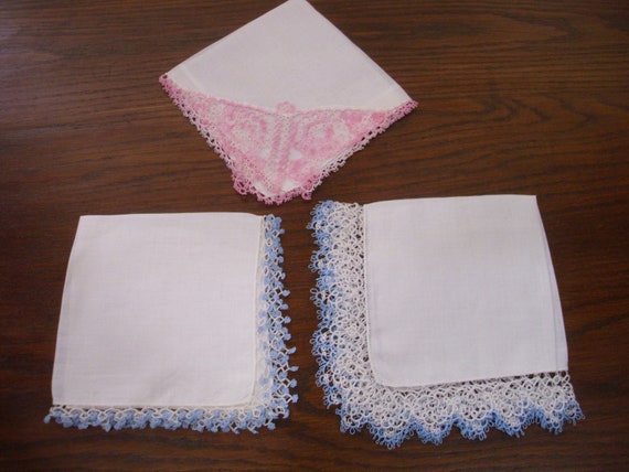 Three Vintage Linen Handkerchiefs, Hankie Lot, Ta… - image 1