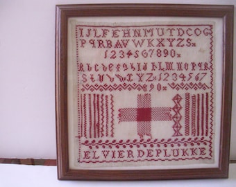 Antique Turkey Redwork Sampler: Embroidered Alphabet, Circa 1900
