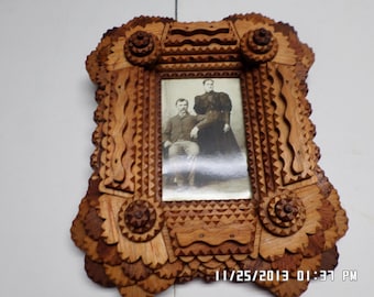 Handcarved Mahogany Tramp Art Frame, Layered Folk Art Picture Holder (4x6)