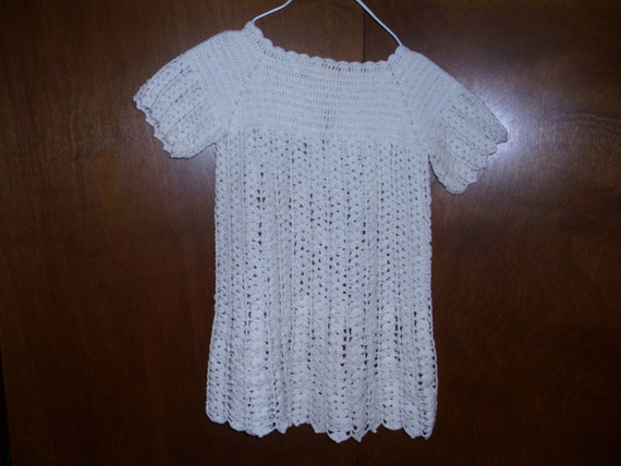 Vintage Crocheted Baby Dress, White Baby Dress, C… - image 1