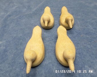 4  Miniature Carved Basswood Ducks, Ready to Paint Wood Carvings