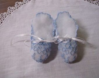 Vintage Tatted Baby Booties, Blue Baby Booties, Crochet Baby Clothes, Baby Gift, Doll Clothes, Infant Clothes, Baby Shoes