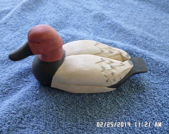 Hand Carved Wood Miniature Redhead Duck,  Decorative Duck