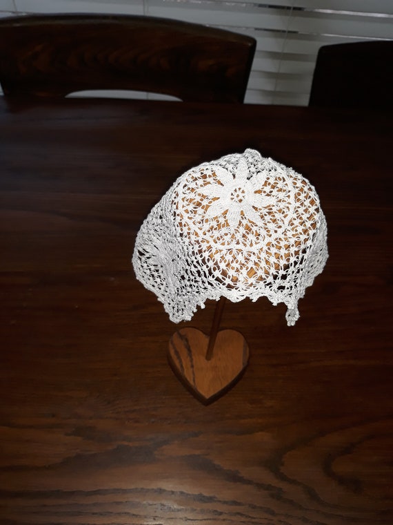 Vintage Antique White Crochet Lace Baby Cap, Antiq