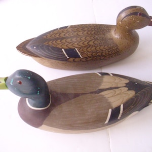 Antique/Vintage Mallard Duck Decoy Pair , Mallard Decoy, Duck Decoy, Hand Carved Wooden, Wooden Decoy, J Bartrand