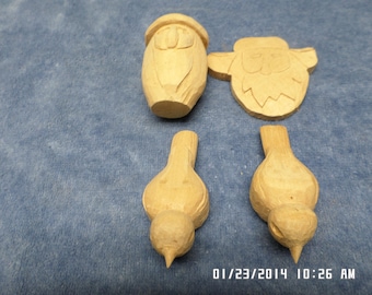 4  Miniature Carved Basswood Pieces, Ready to Paint Wood Carvings