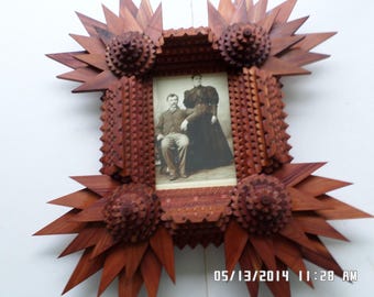 Hand Carved West Cedar Tramp Art Frame, Folk Art, 4x6 Photo Frame