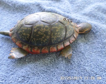 Antique Turtle Ice Fishing Decoy,  American Wood Folk Art