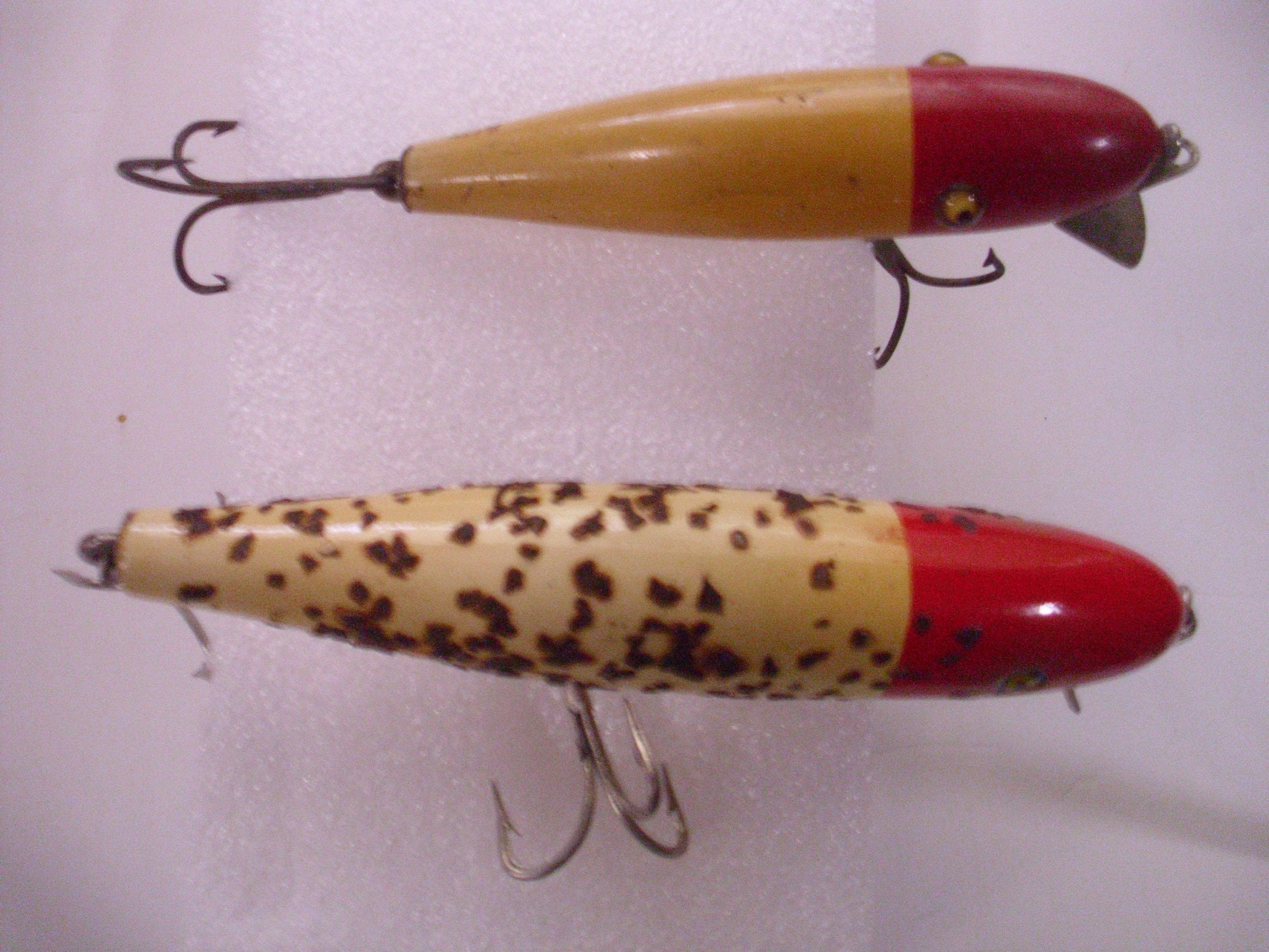 Two Vintage Fishing Lures , Pflueger Fish Lures, Fishing Lure Lot,  Fisherman Gift, Palomine Lures, Wood Lures, Antique Lures 