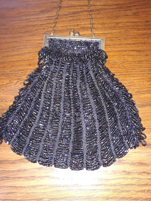 Vintage Black Beaded Purse, Beaded Handbag, Beade… - image 2