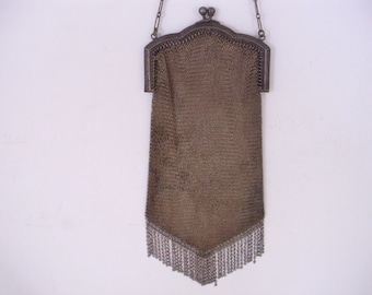 Vintage Whiting and Davis Mesh Purse, Fringe Handbag, 1915-1920
