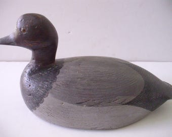 Antique Hand Carved Redhead Duck Decoy: Wooden Hunting Decor, 1900s