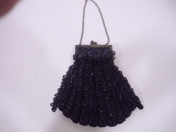 Vintage Black Beaded Purse, Beaded Handbag, Beade… - image 1