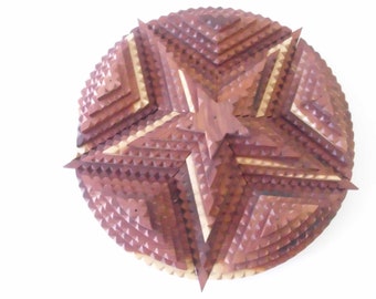 Hand Carved Tramp Art Wood Star, Chip Carved Cedar Wall Decor