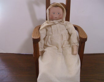 Vintage Soft Sculpture Doll, Victorian Baby Doll, 13"  Doll, Handmade  Doll, Cloth Doll, Primitive Doll. Wood Doll, Soft Sculpture Doll