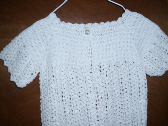 Vintage Crocheted Baby Dress, White Baby Dress, C… - image 3