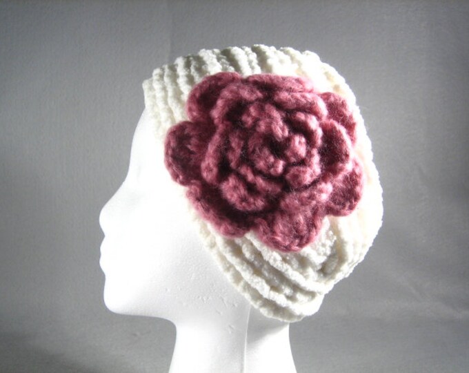 Two Color Knitted Headband With Flowerknit Headband With Etsy